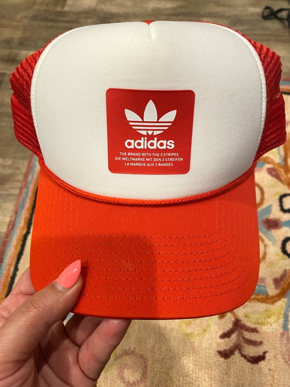 adidas Men's Trucker Hat Red White Adjustable Mesh Back Casual One Size - Picture 3 of 9